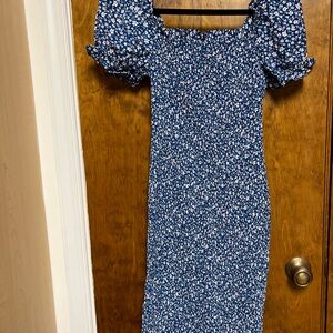 Women’s Floral Puff Sleeve Bodycon Midi Dress